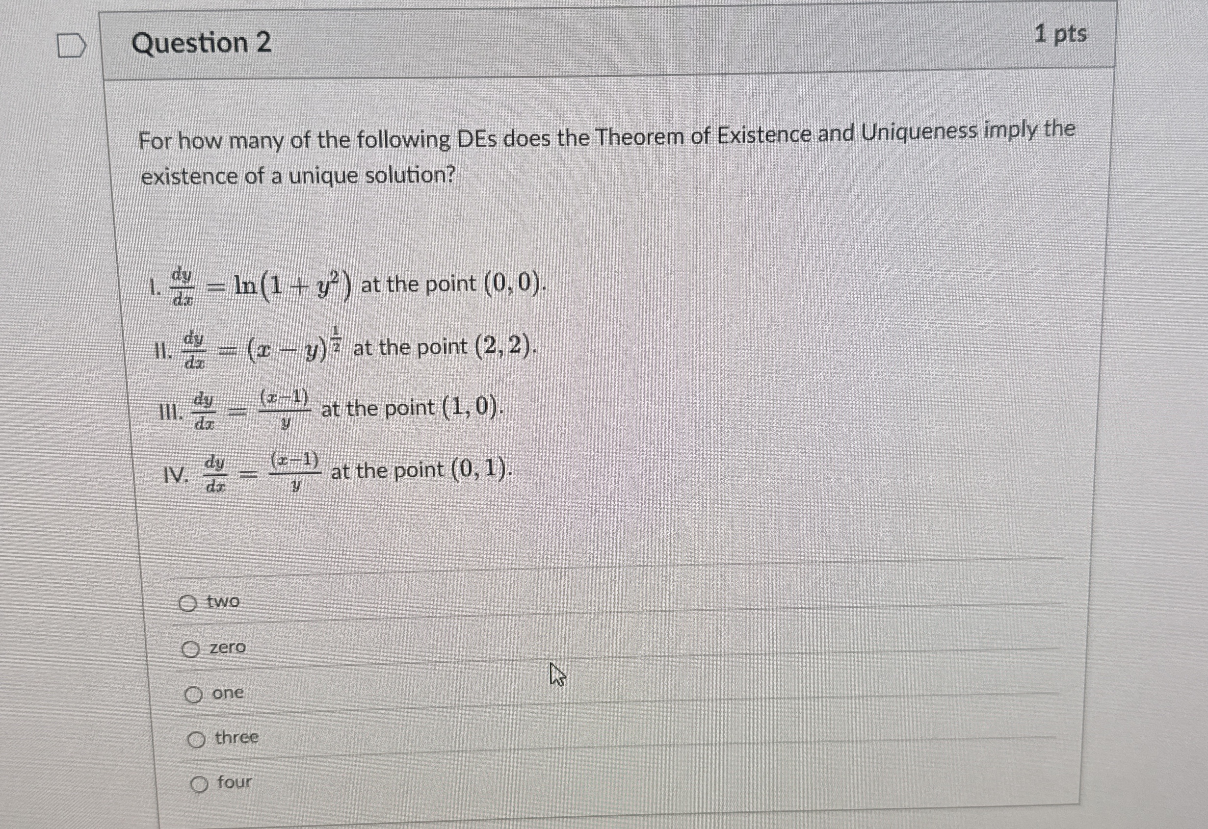 Question 2 1 pts For how many of the following