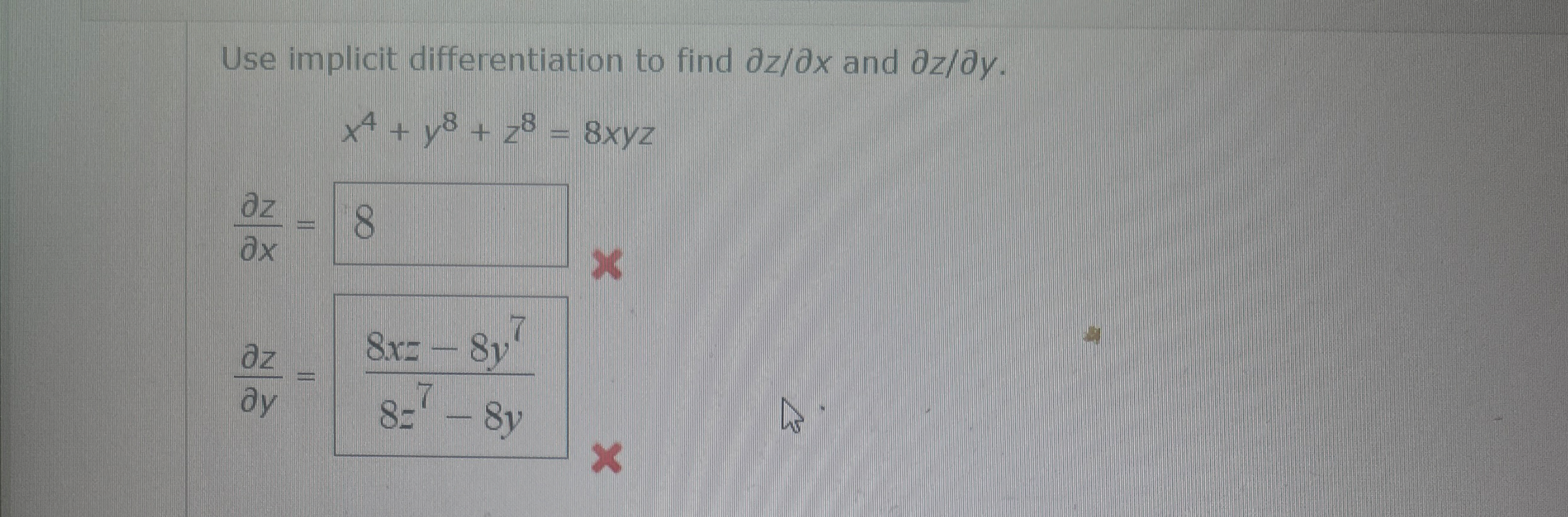 Use implicit differentiation to find del z d elx