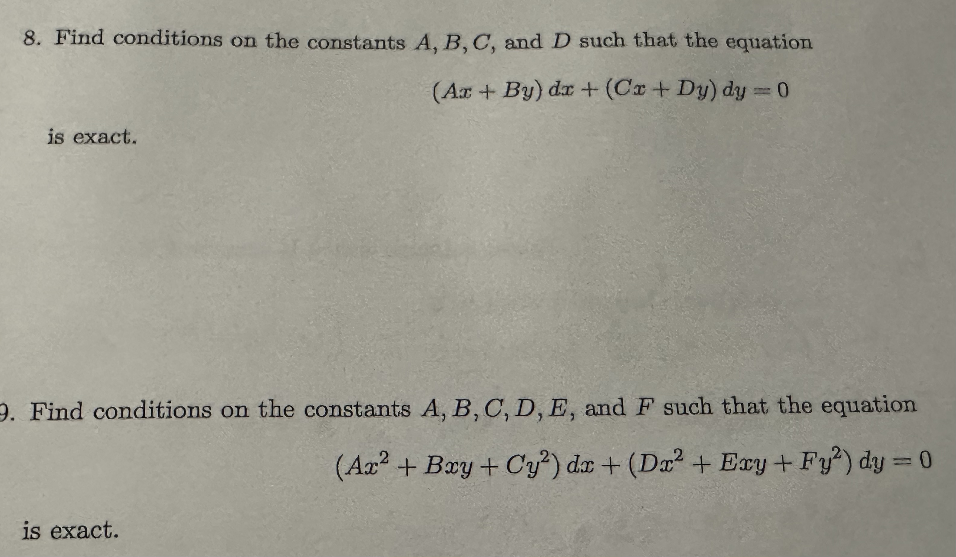 Find conditions on the constants A , B , C , and