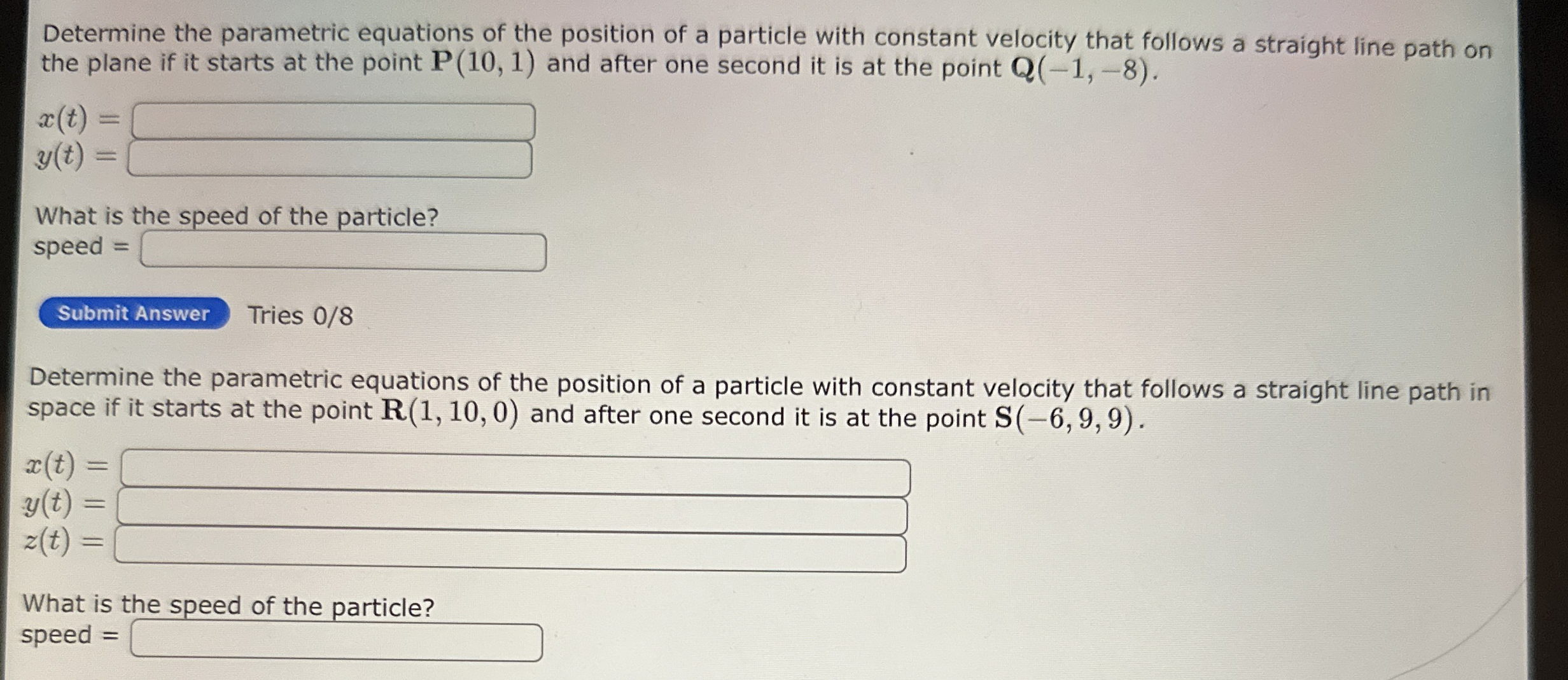 Determine the parametric equations of the