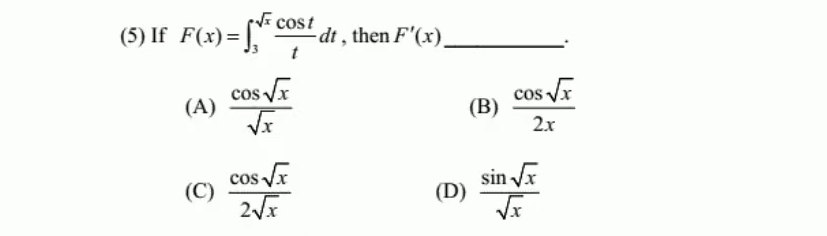 ( 5 ) If F ( x ) = 3 x 2 c o s t t d t , then F '