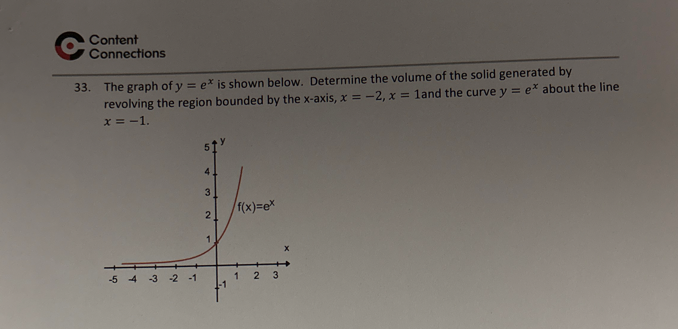Content Connections 3 3 . The graph of y = e x is