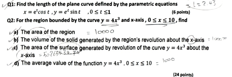 Math 1 0 2 Q 1 : Find the length of the plane