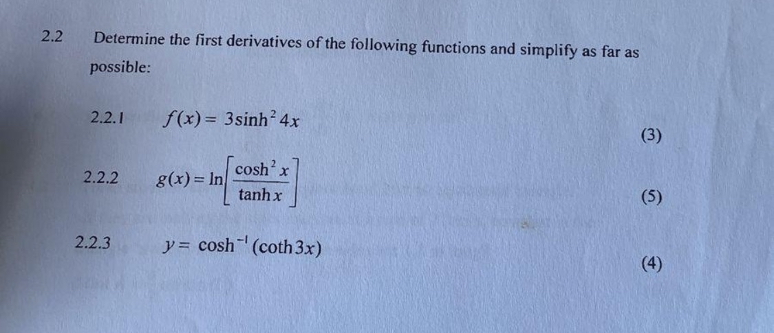 2 . 2 Determine the first derivatives of the