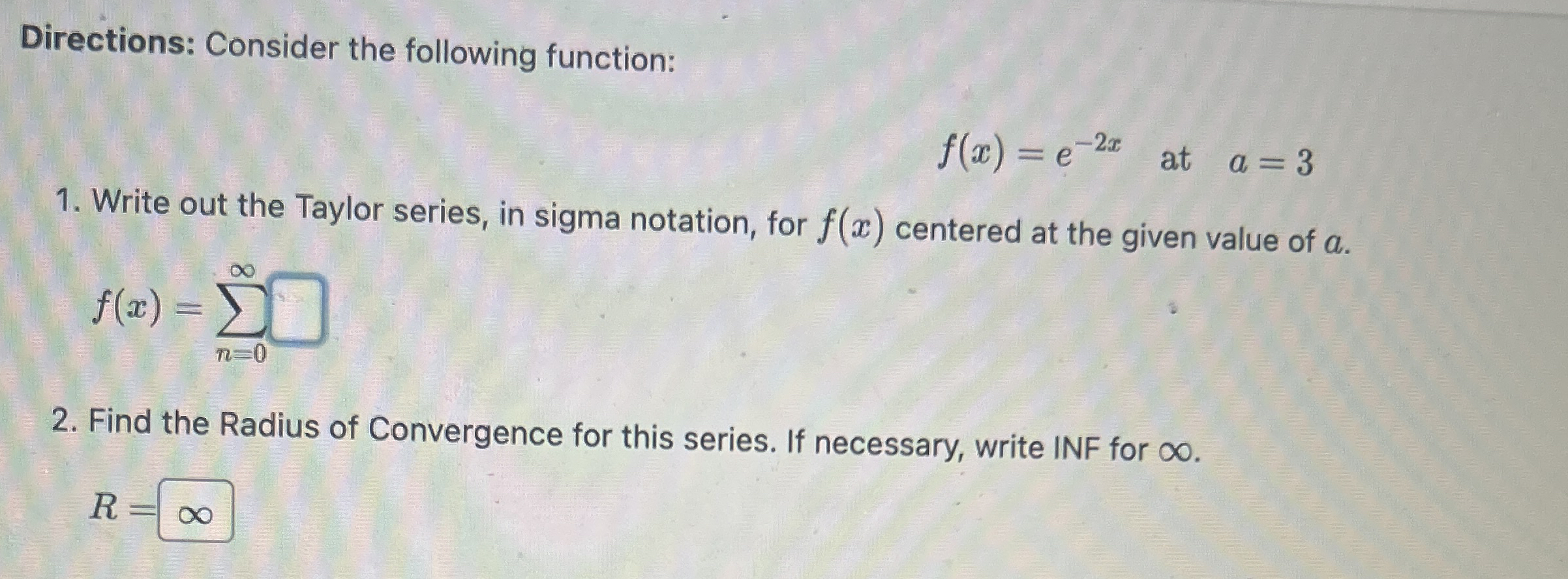 Directions: Consider the following function: f (