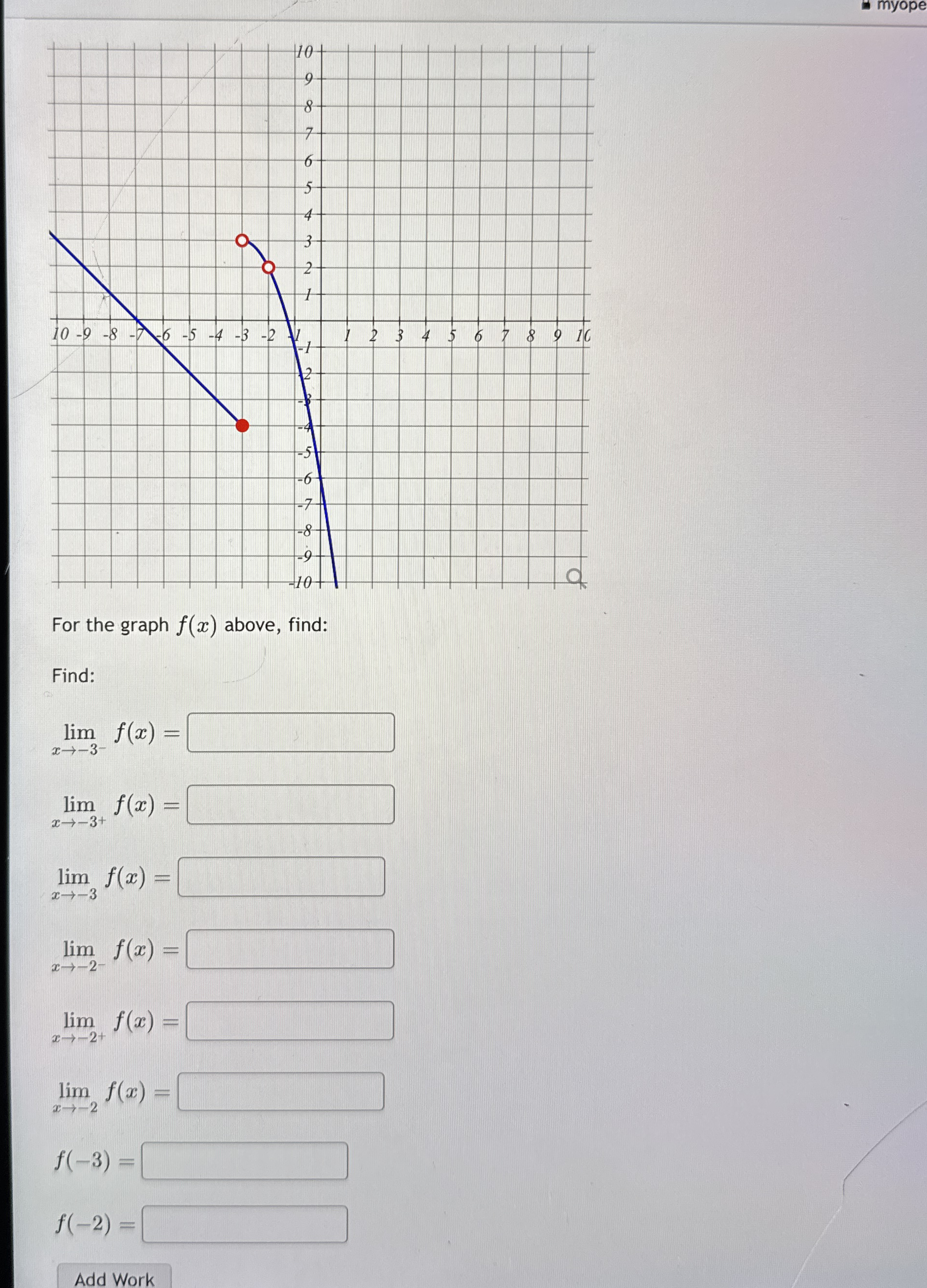 For the graph f ( x ) above, find: Find: lim x -