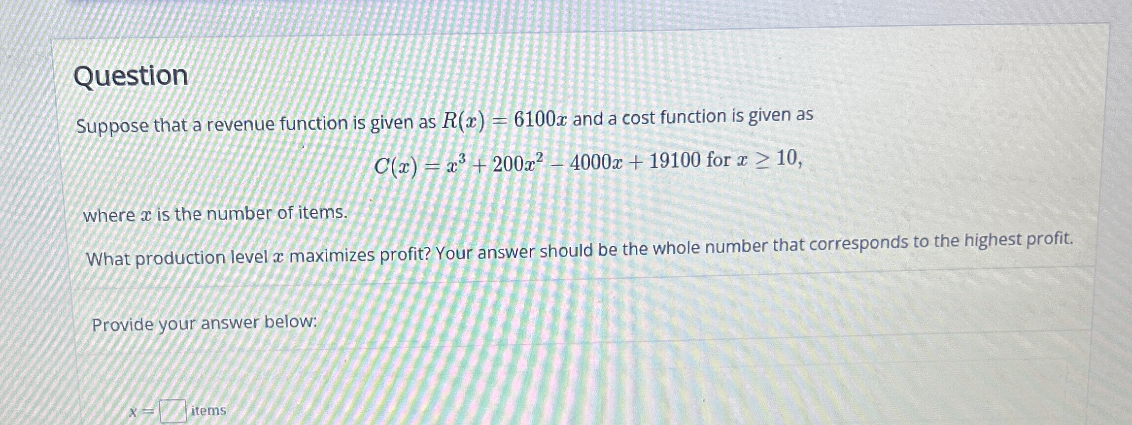 Question Suppose that a revenue function is given