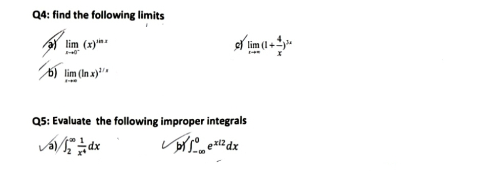 Math 1 0 2 Q 4 : find the following limits a )