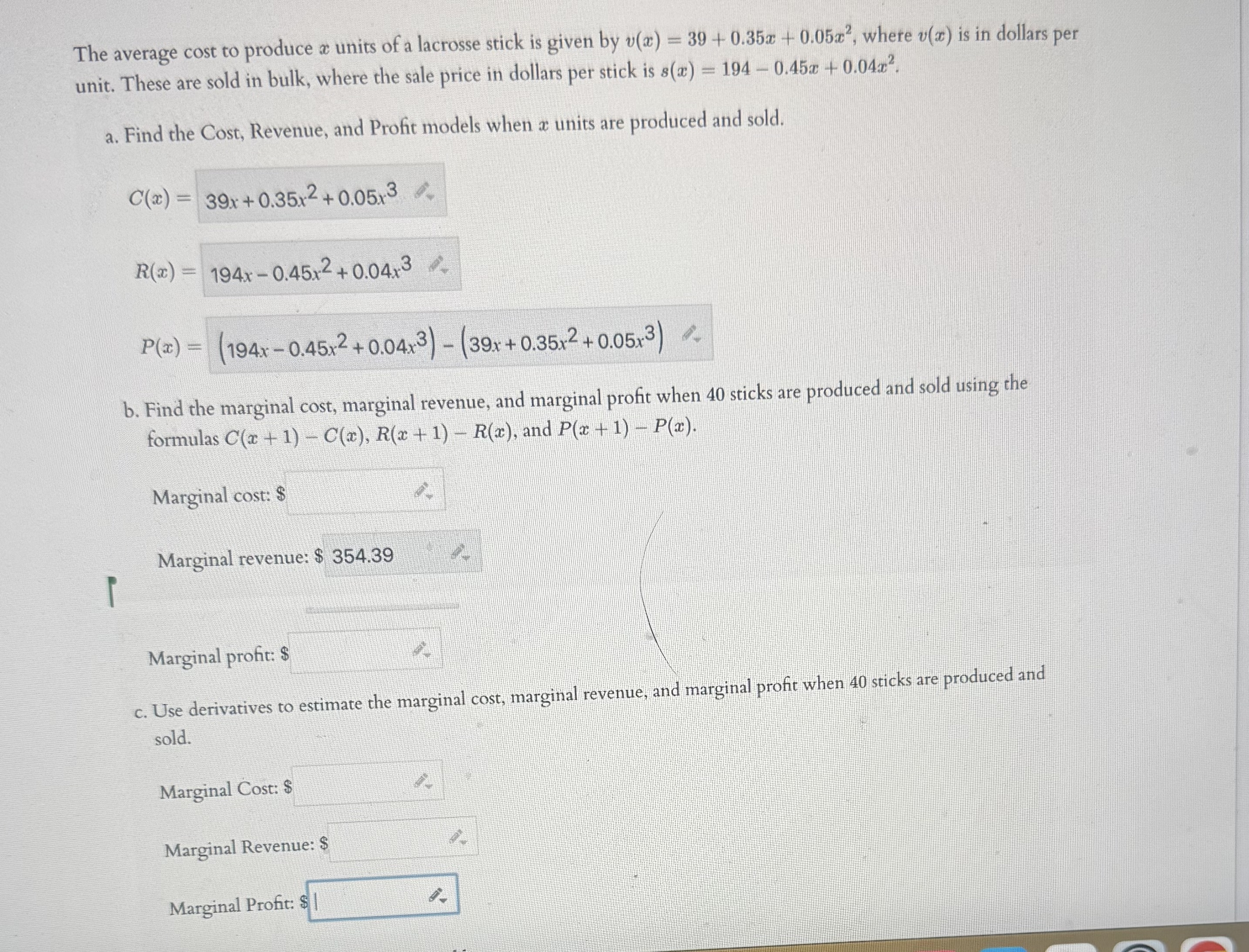 The average cost to produce x units of a lacrosse