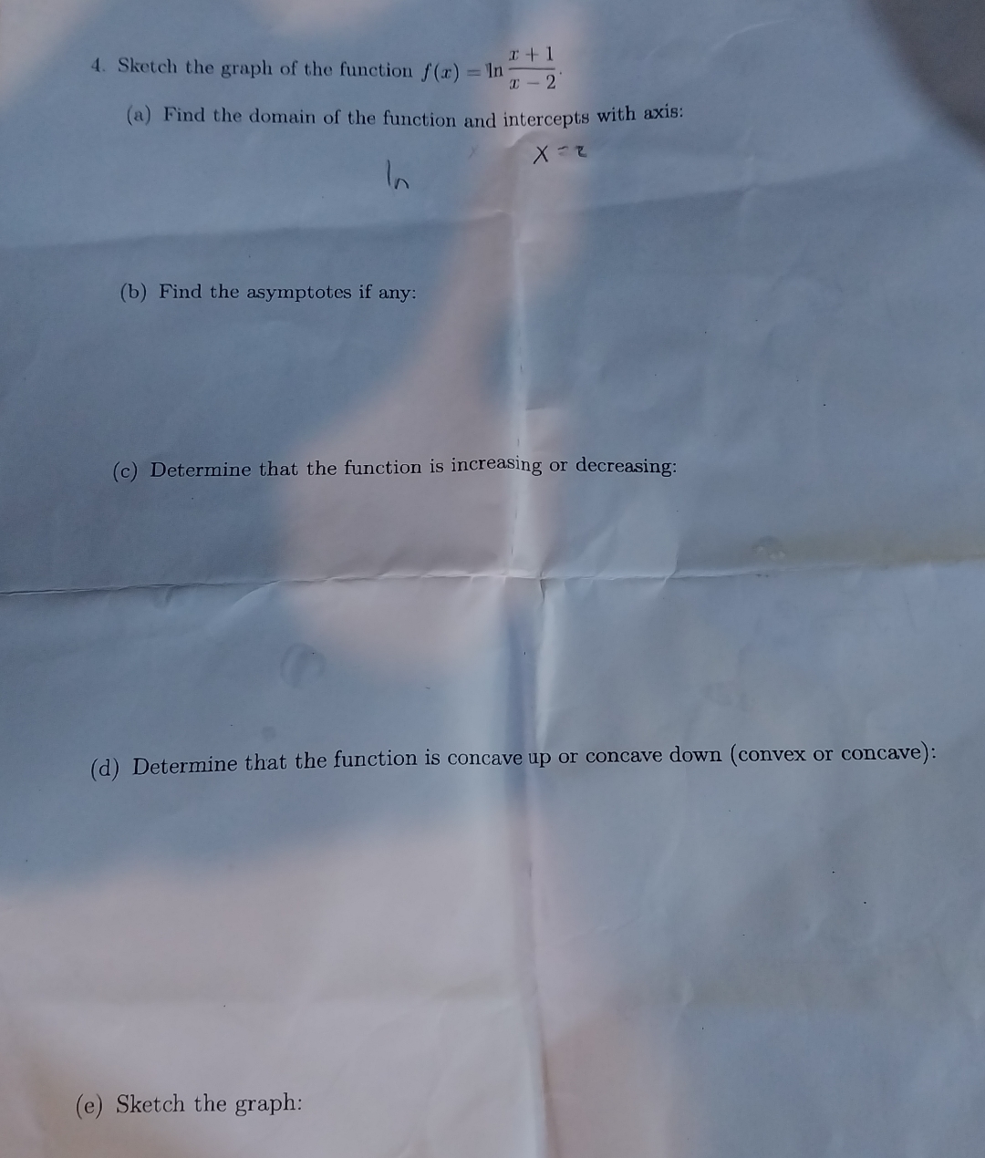 Sketch the graph of the function f ( x ) = l n (