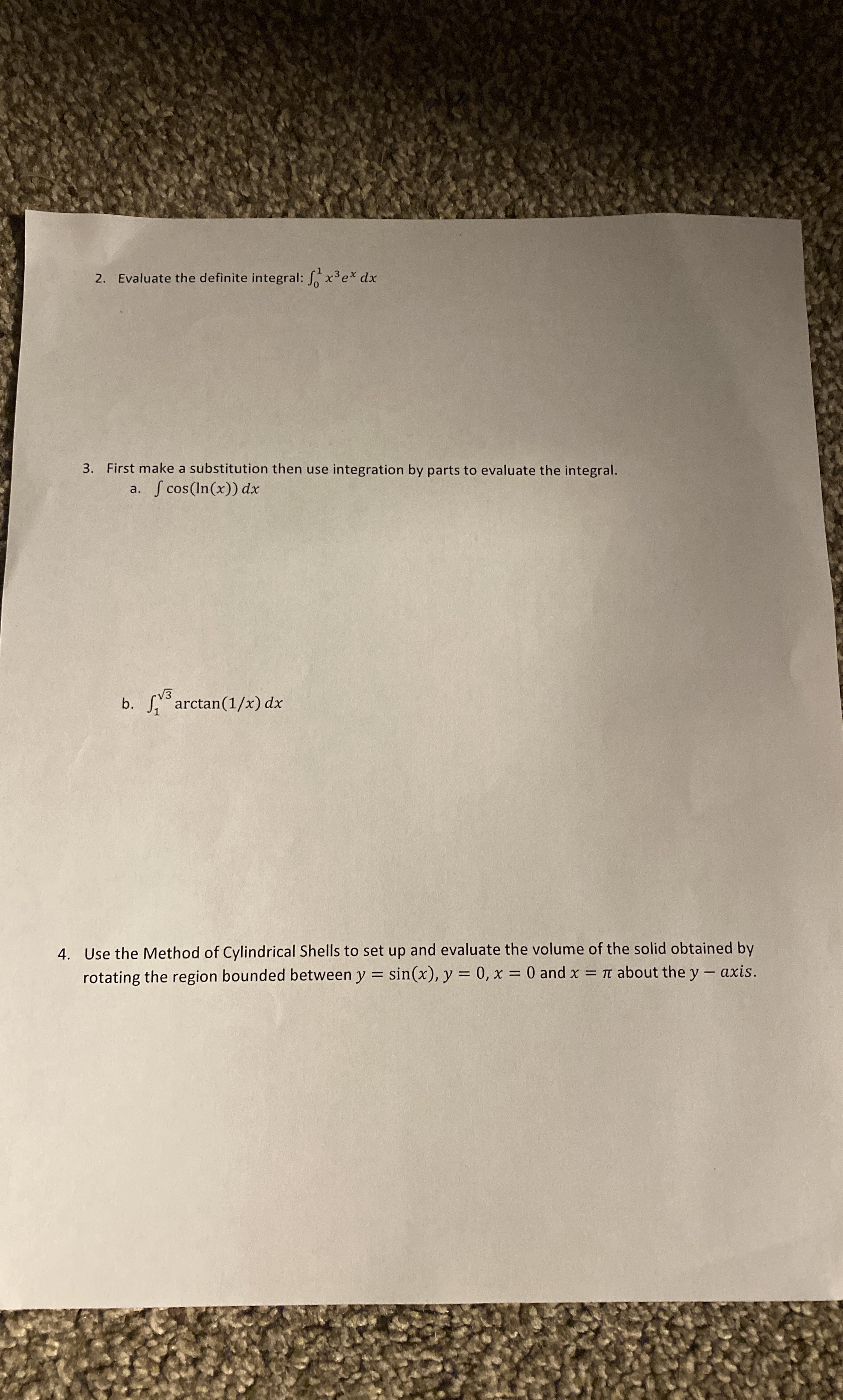 Evaluate the definite integral: 0 1 x 3 e x d x
