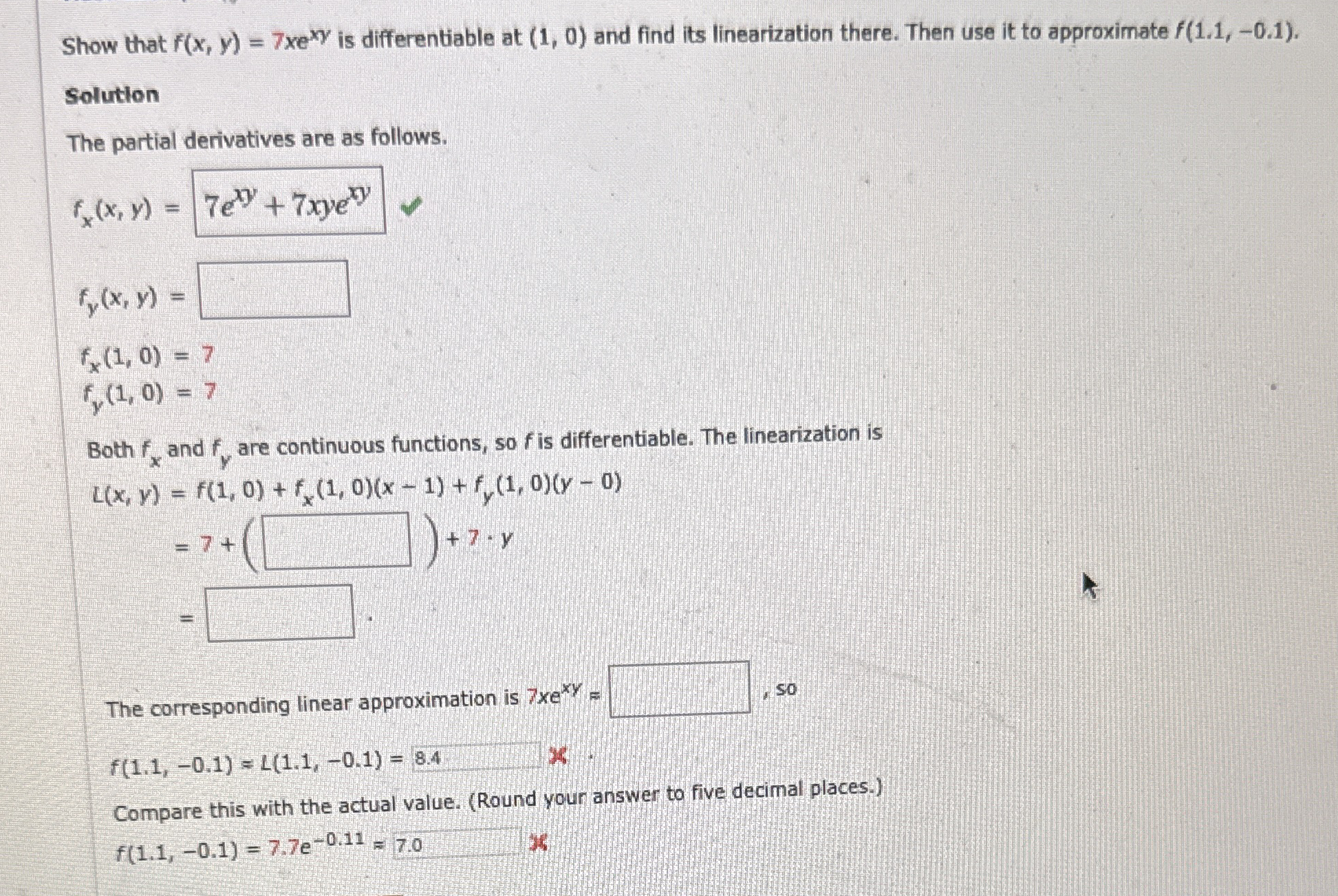Show that f ( x , y ) = 7 x e x y is
