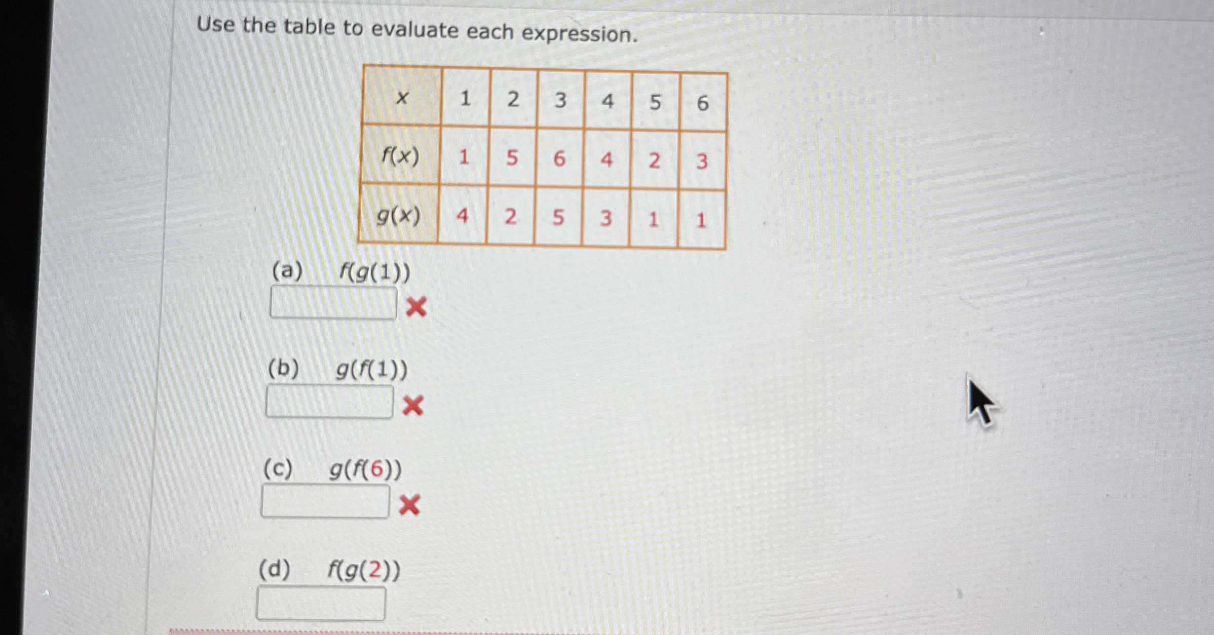 Use the table to evaluate each expression. \