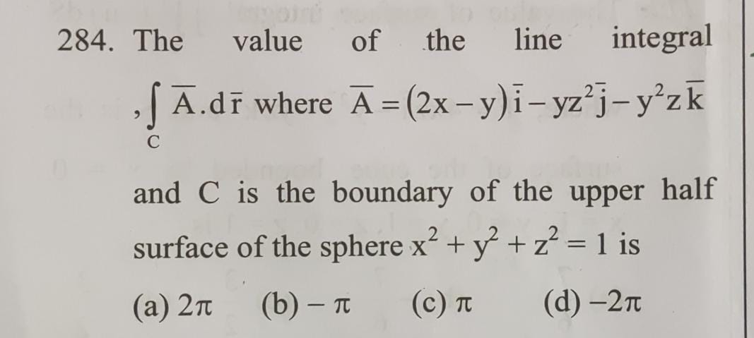 The value of the line integral , C b a r ( A ) .