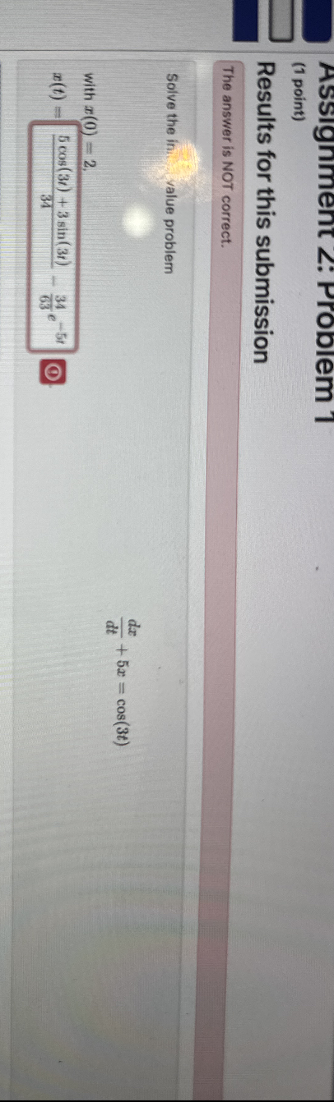 Assignment 2 : Problem 1 ( 1 point ) Results for