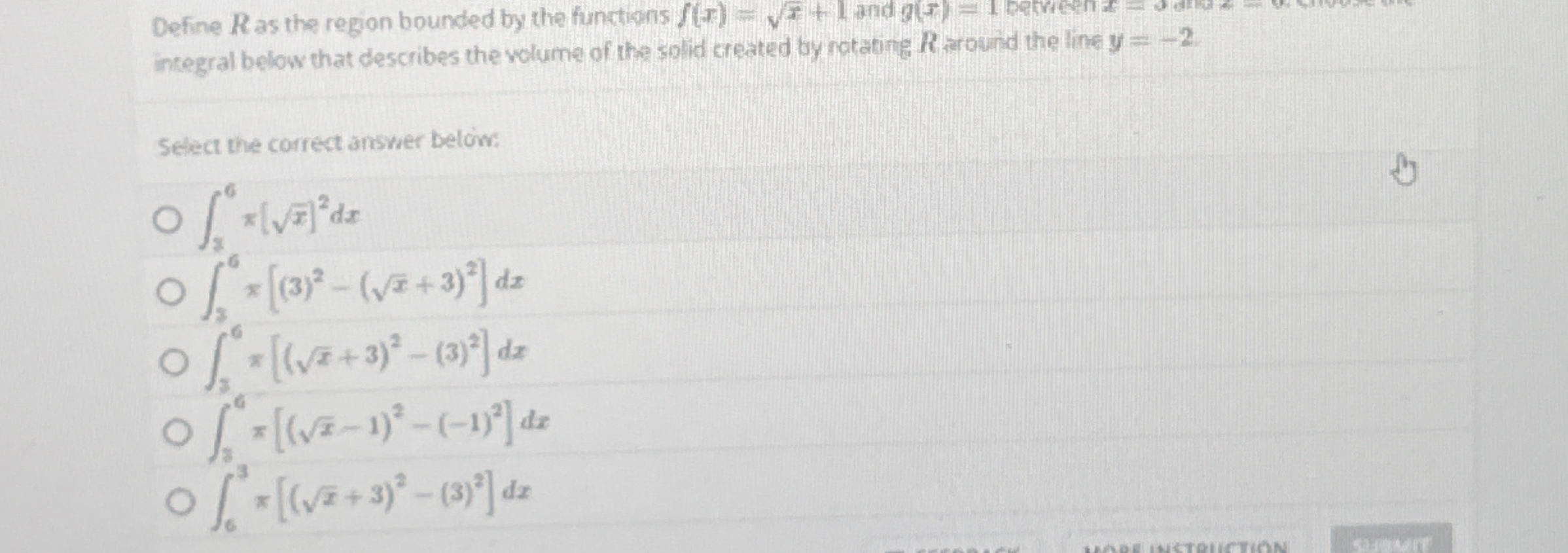 Define R as the region bounded by the funations f