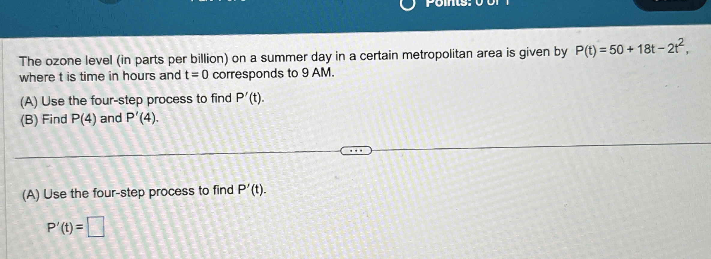 The ozone level ( in parts per billion ) on a