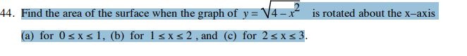Find the area of the surface when the graph of y