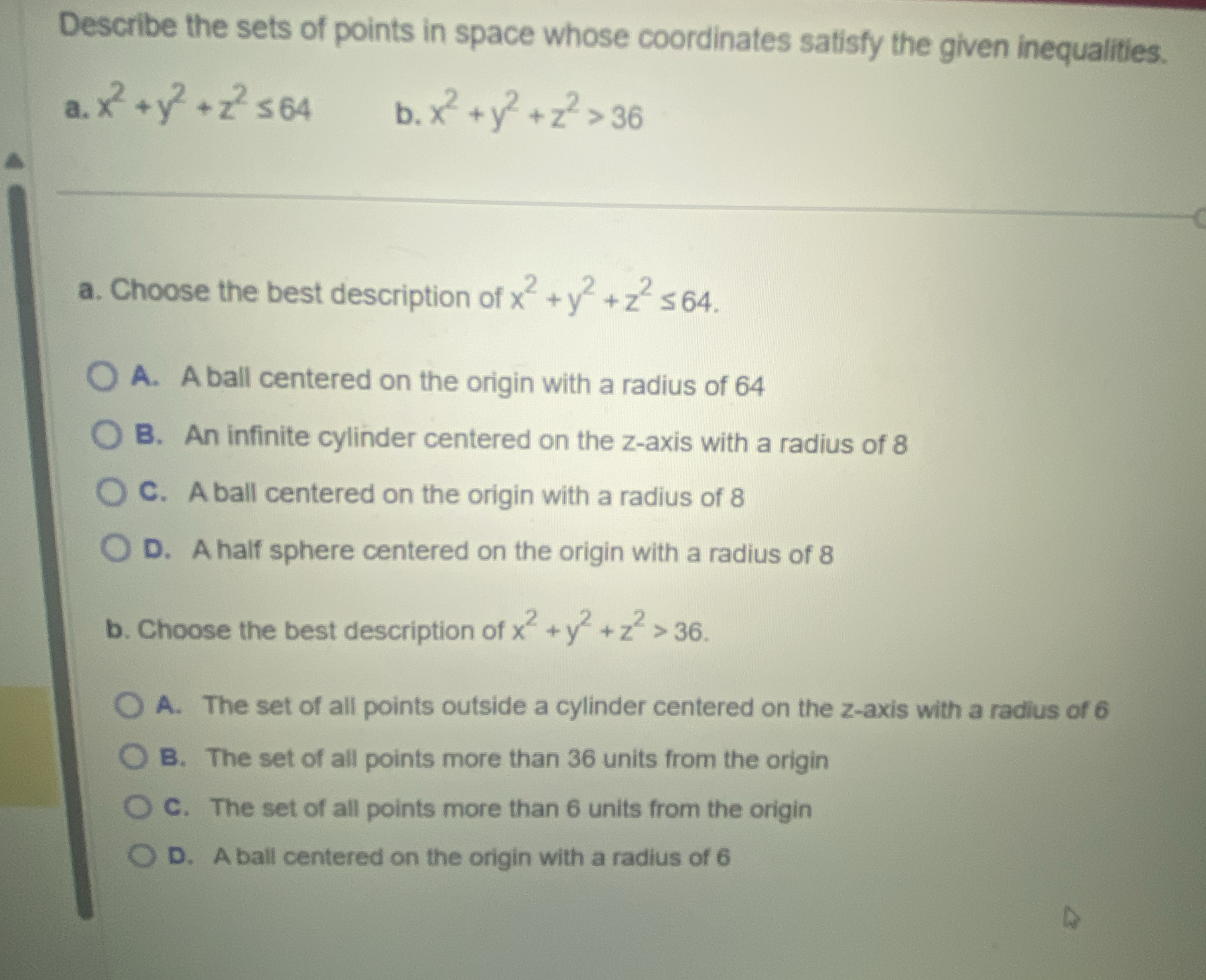 Describe the sets of points in space whose