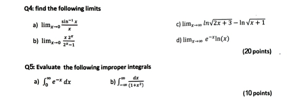 Q 4 : find the following limits a ) lim x 0 s i n