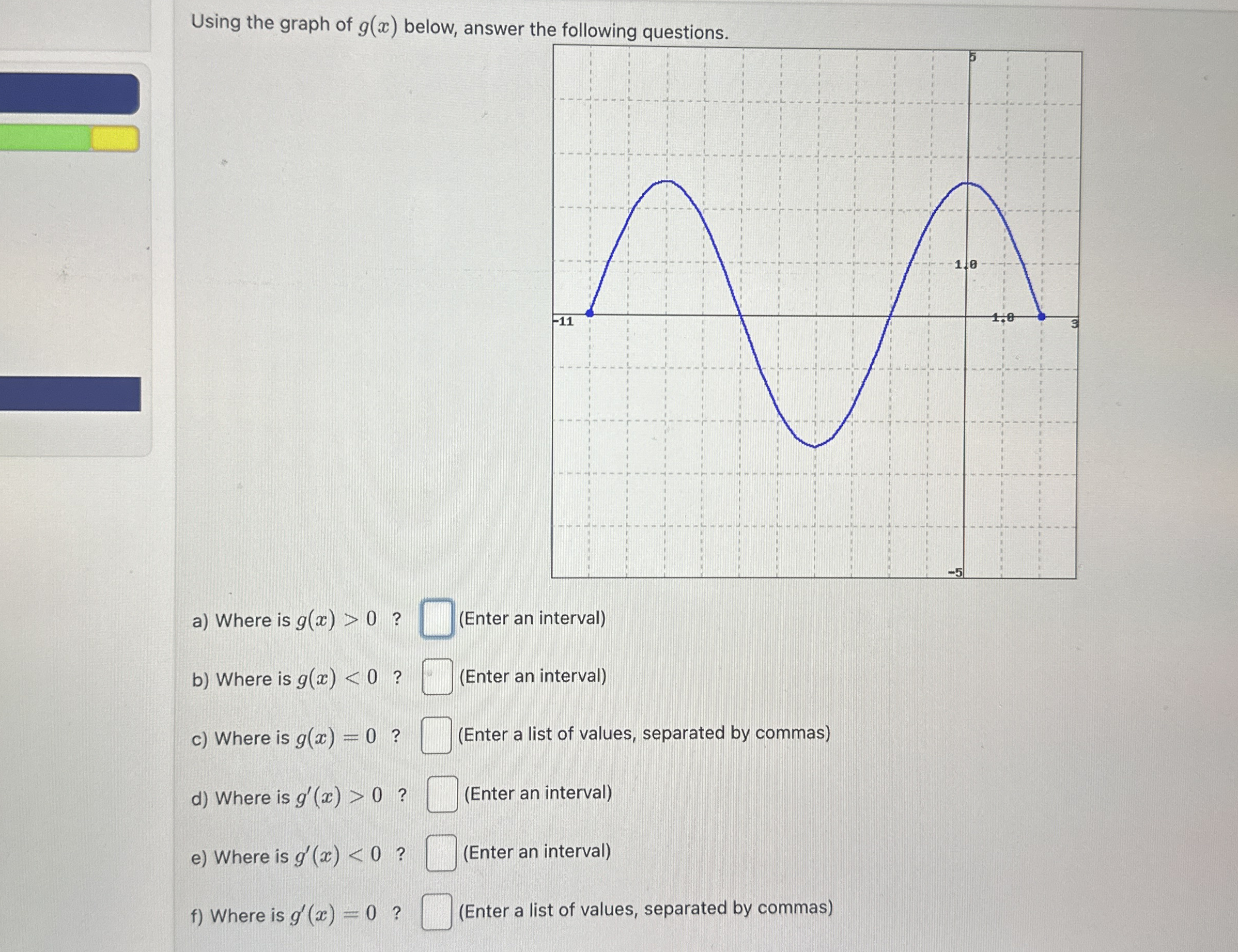 Using the graph of g ( x ) below, answer the
