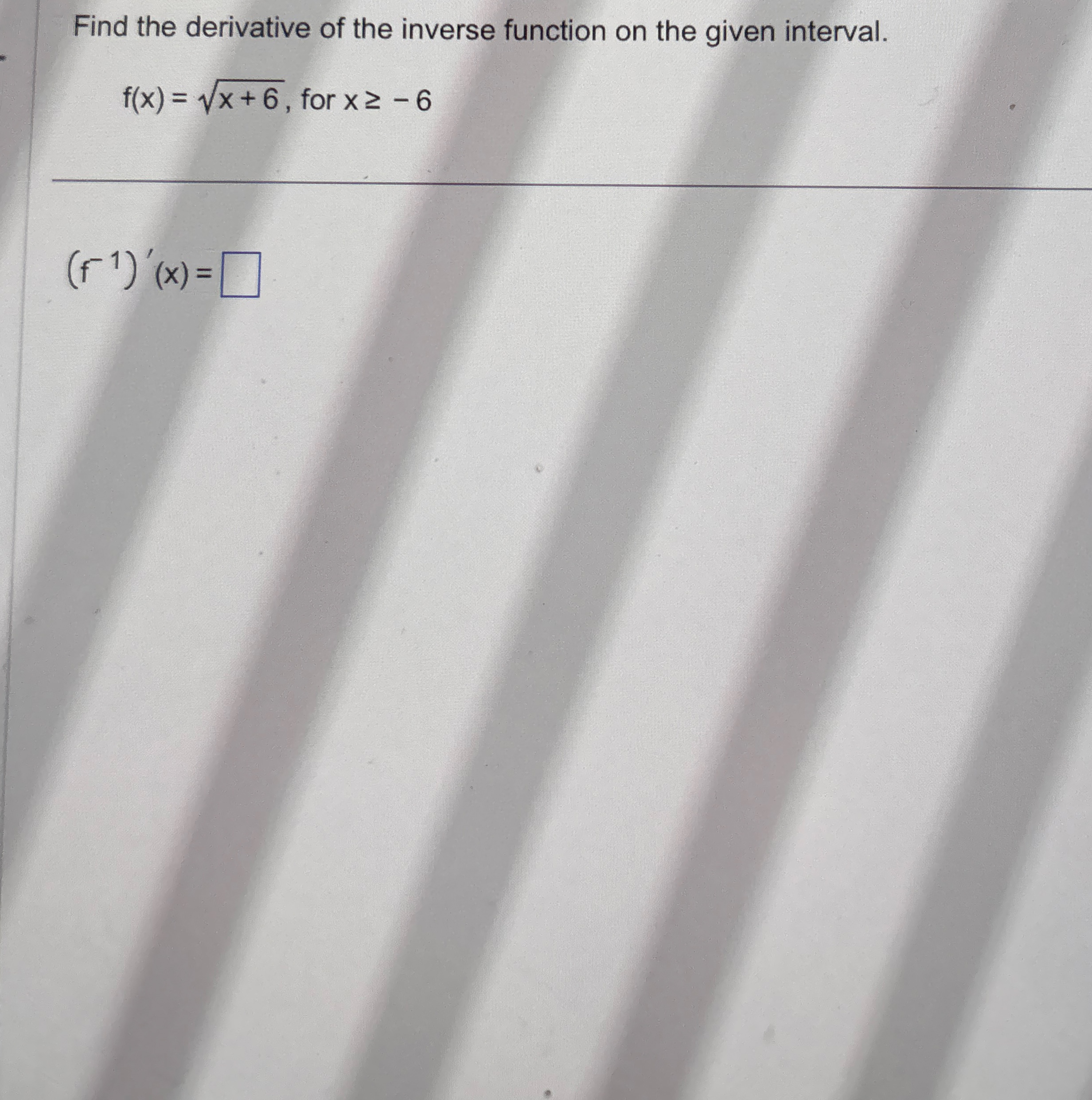 Find the derivative of the inverse function on