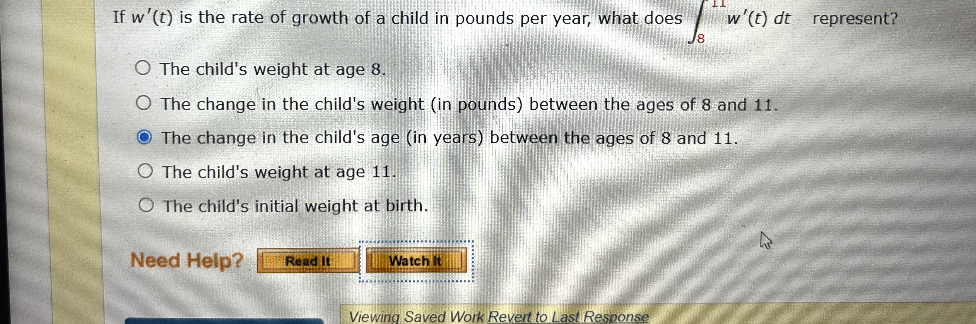 If w ' ( t ) is the rate of growth of a child in