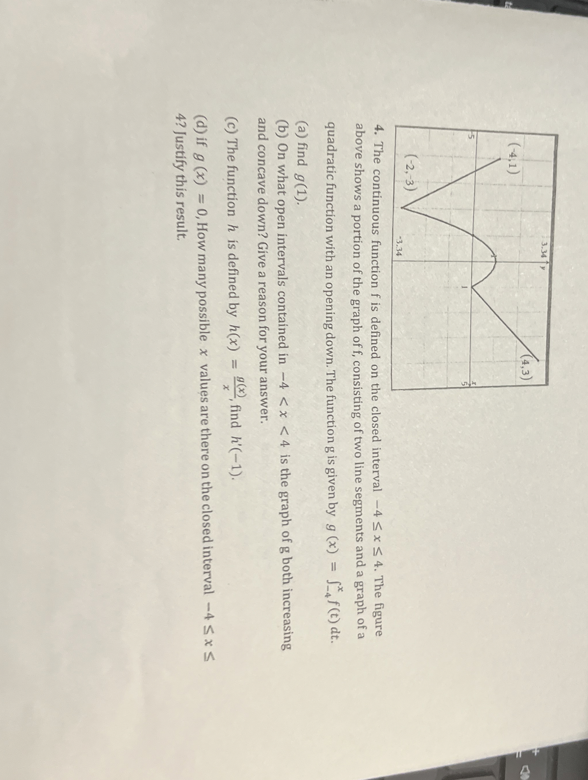 The continuous function f is defined on the