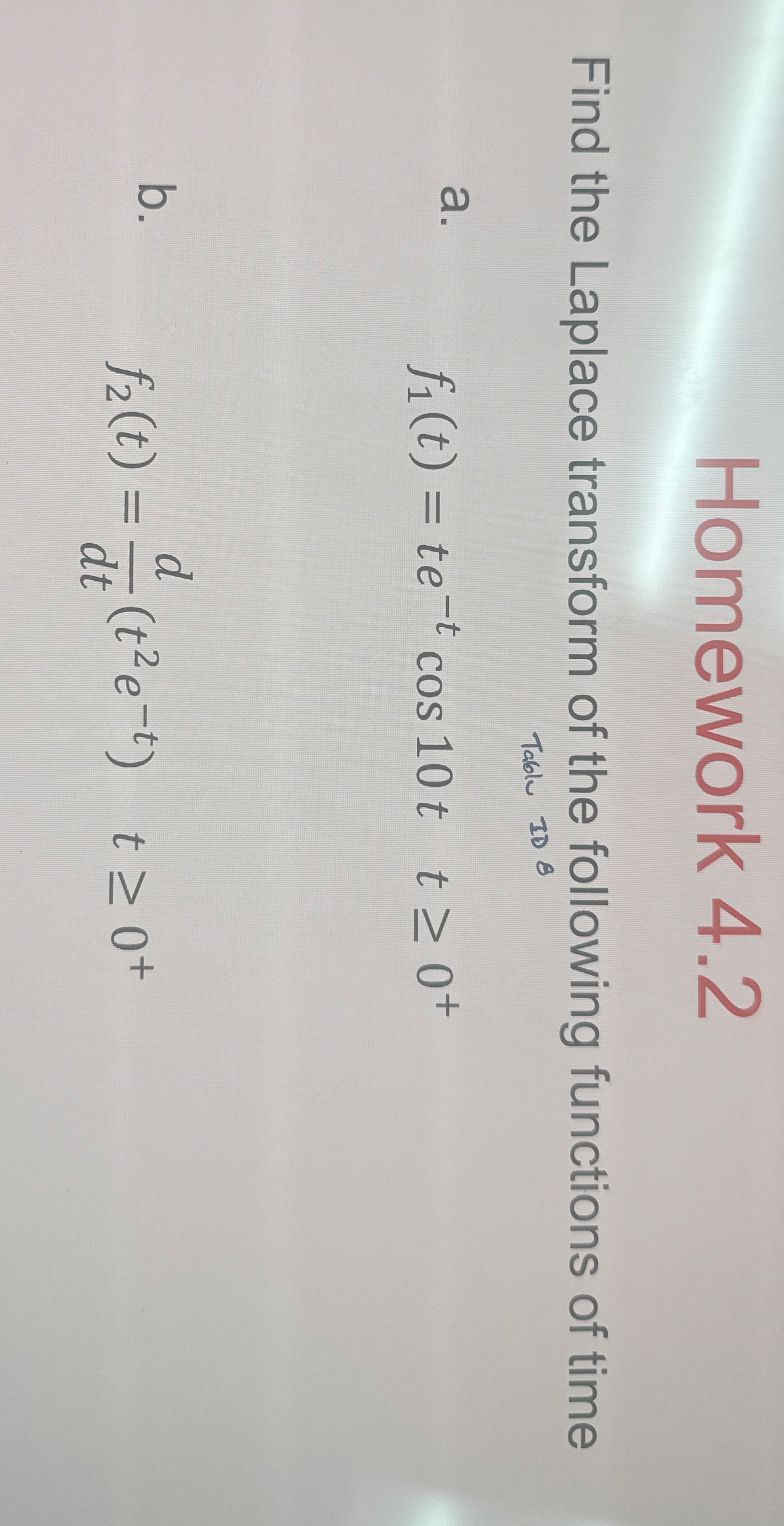 Homework 4 . 2 Find the Laplace transform of the