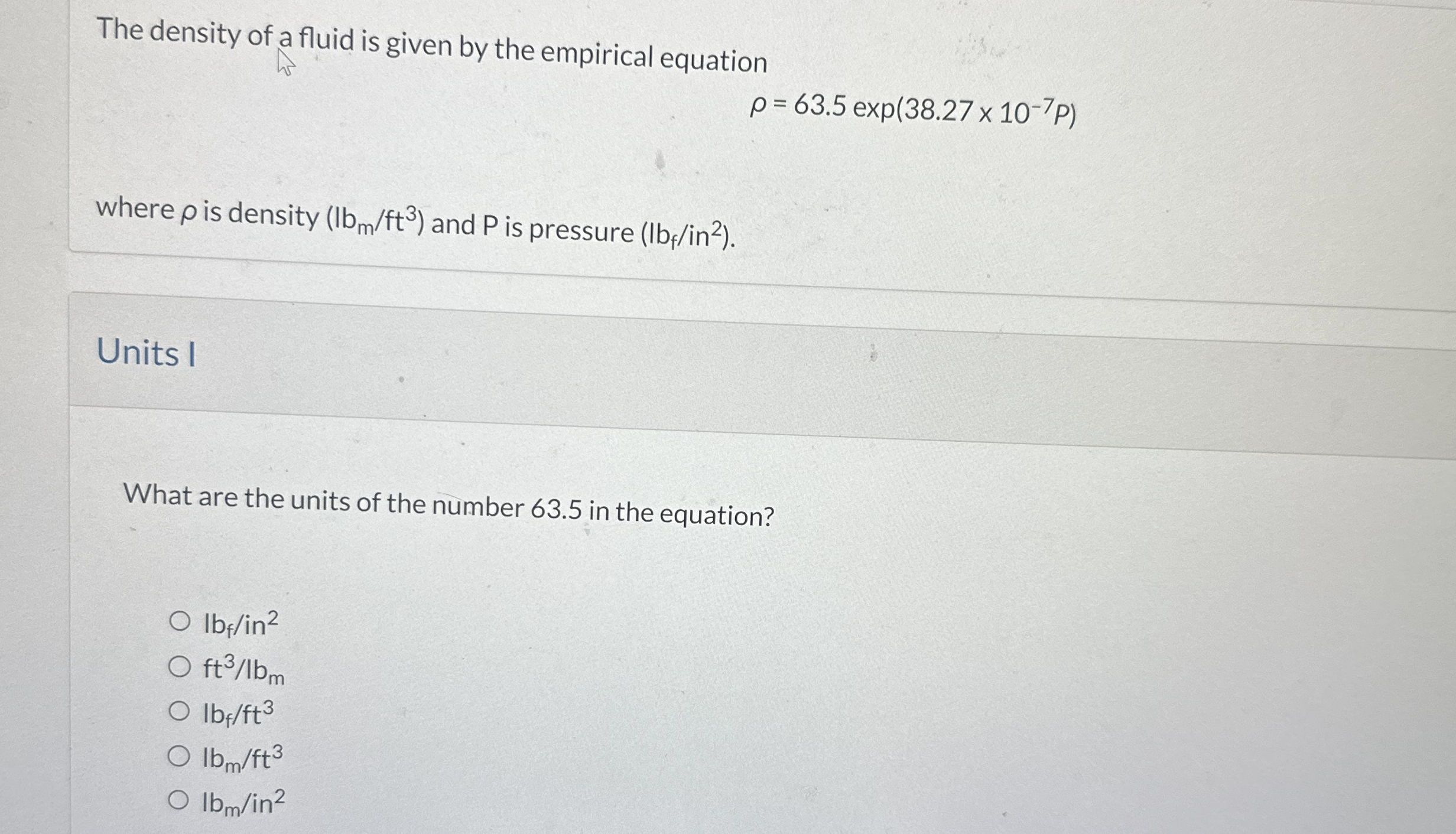The density of a fluid is given by the empirical