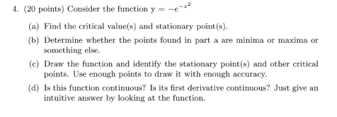 4 . ( 2 0 points ) Consider the function \ ( y =