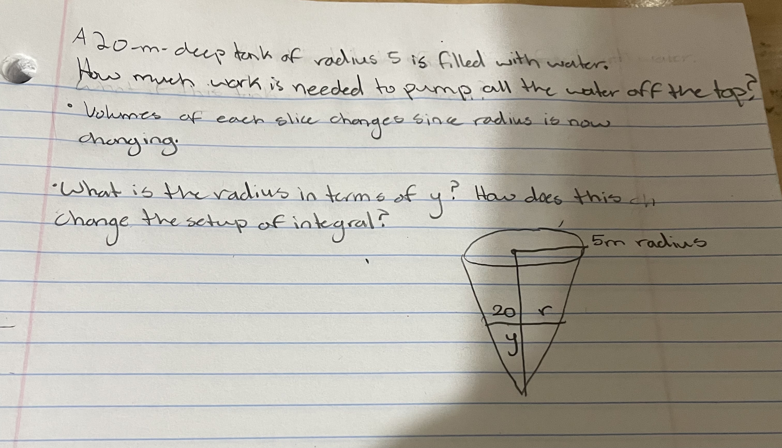 A 2 0 - m - deeptank of radius 5 is filled with