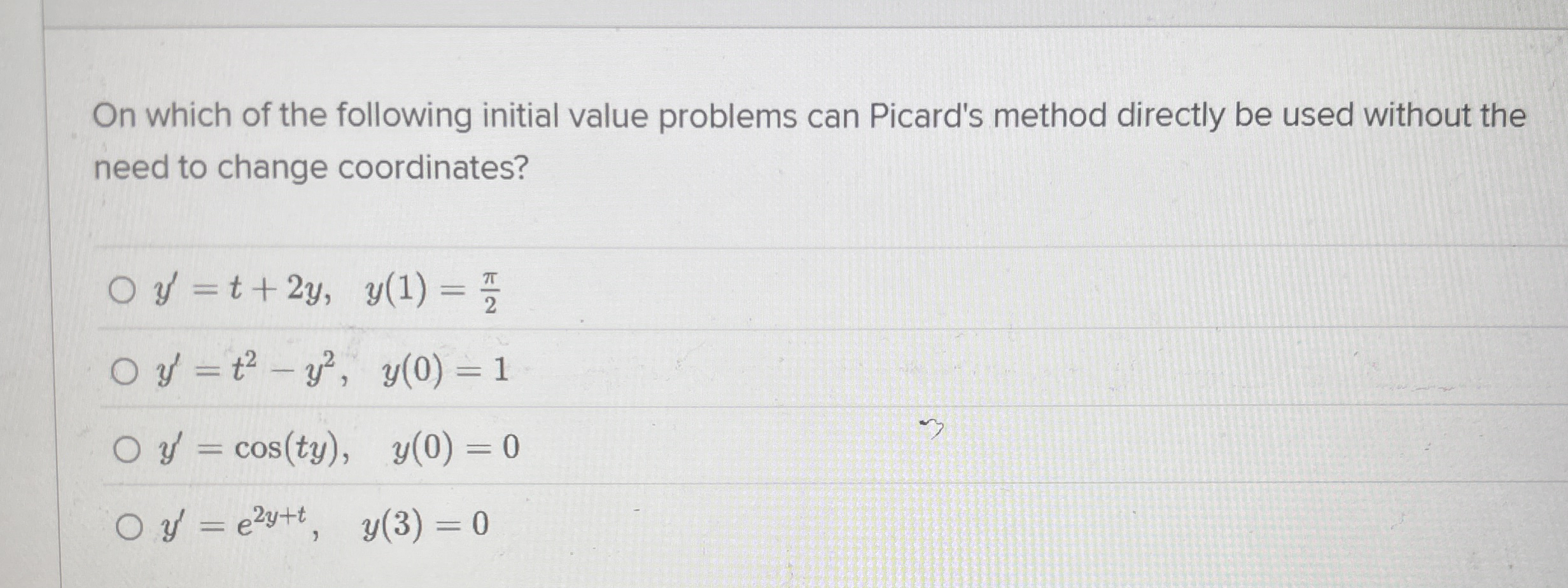 On which of the following initial value problems
