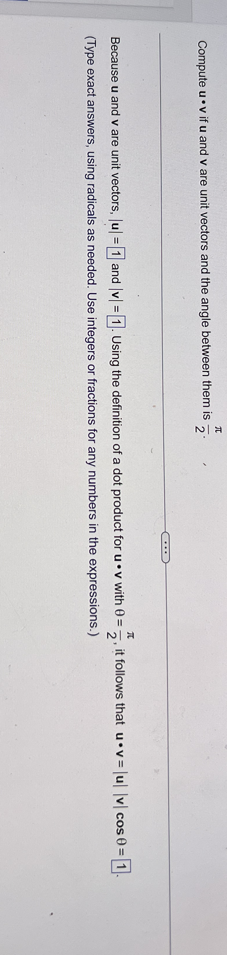 Compute u * v if u and v are unit vectors and the