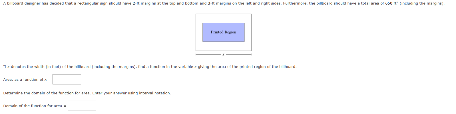 If \ ( x \ ) denotes the width ( in feet ) of the