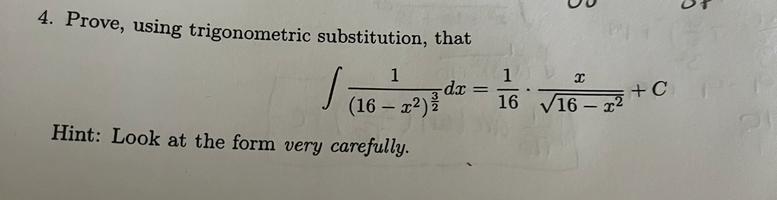 Prove, using trigonometric substitution, that 1 (