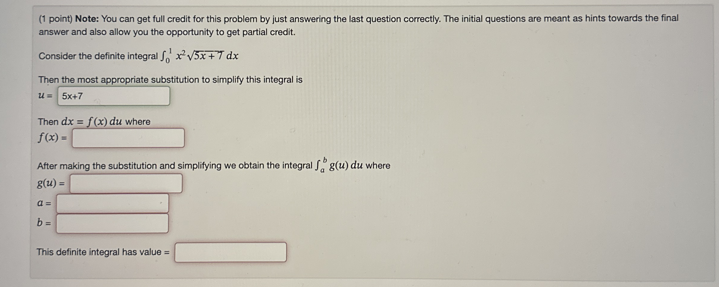 ( 1 point ) Using the method of u - substitution,