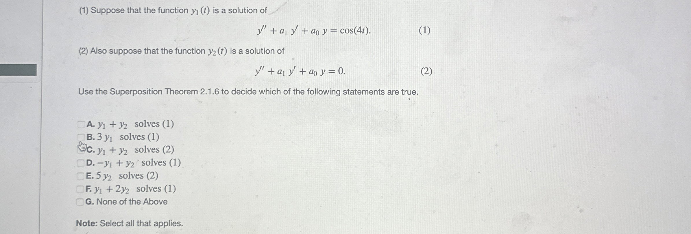 ( 1 ) Suppose that the function y 1 ( t ) is a