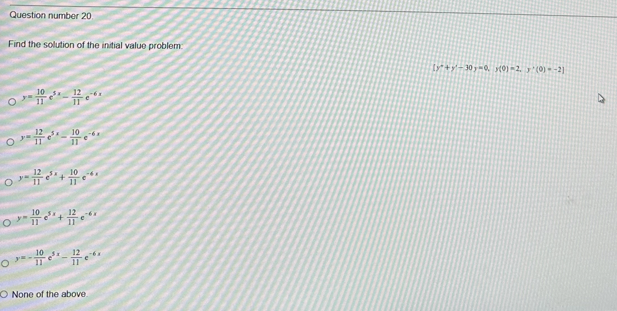 Question number 2 0 . Find the solution of the