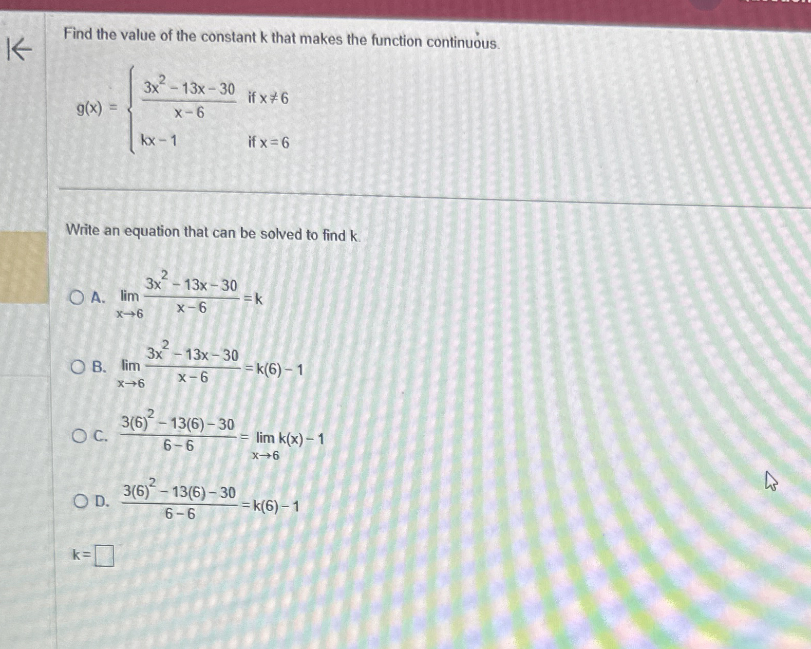 Find the value of the constant k that makes the