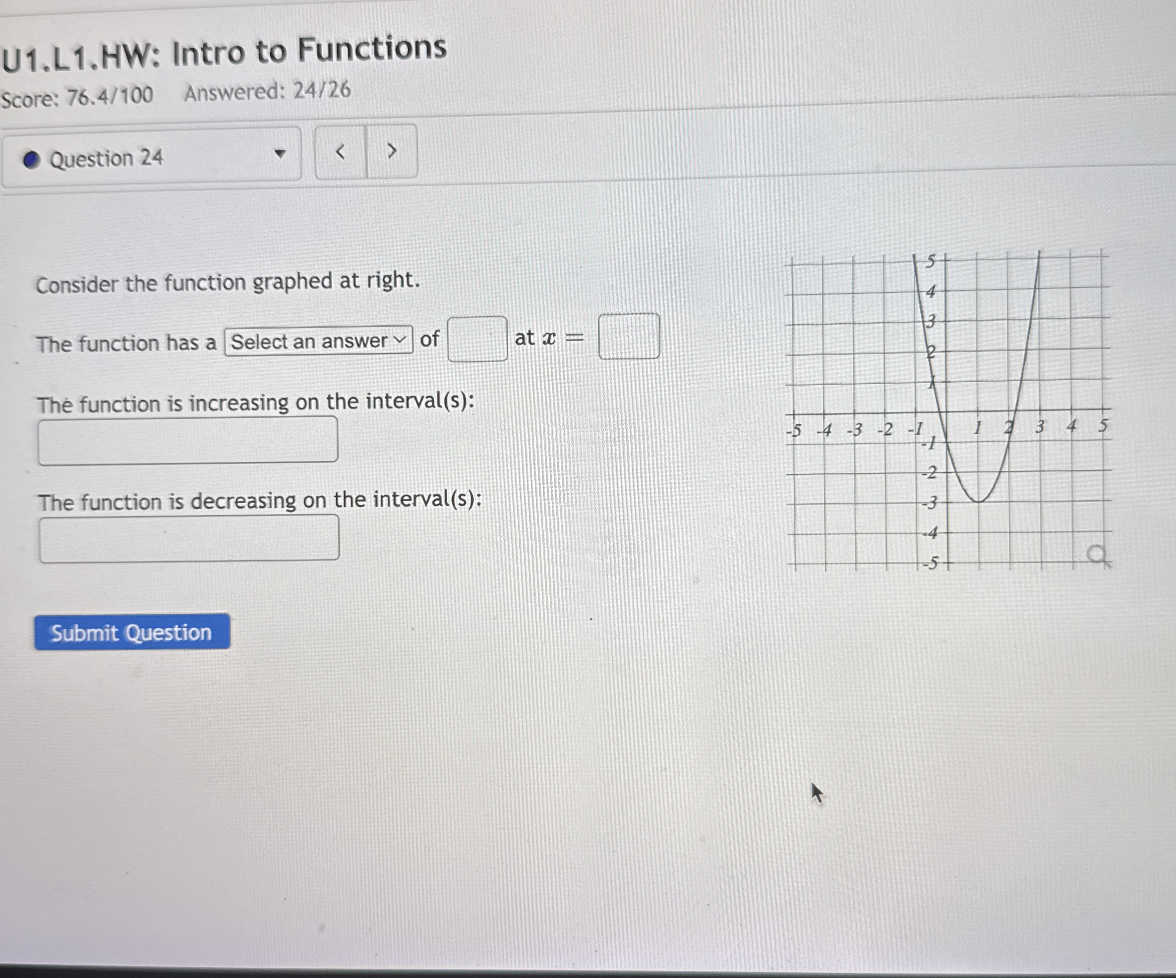 U 1 . L 1 . HW: Intro to Functions Score: 7 6 . 4