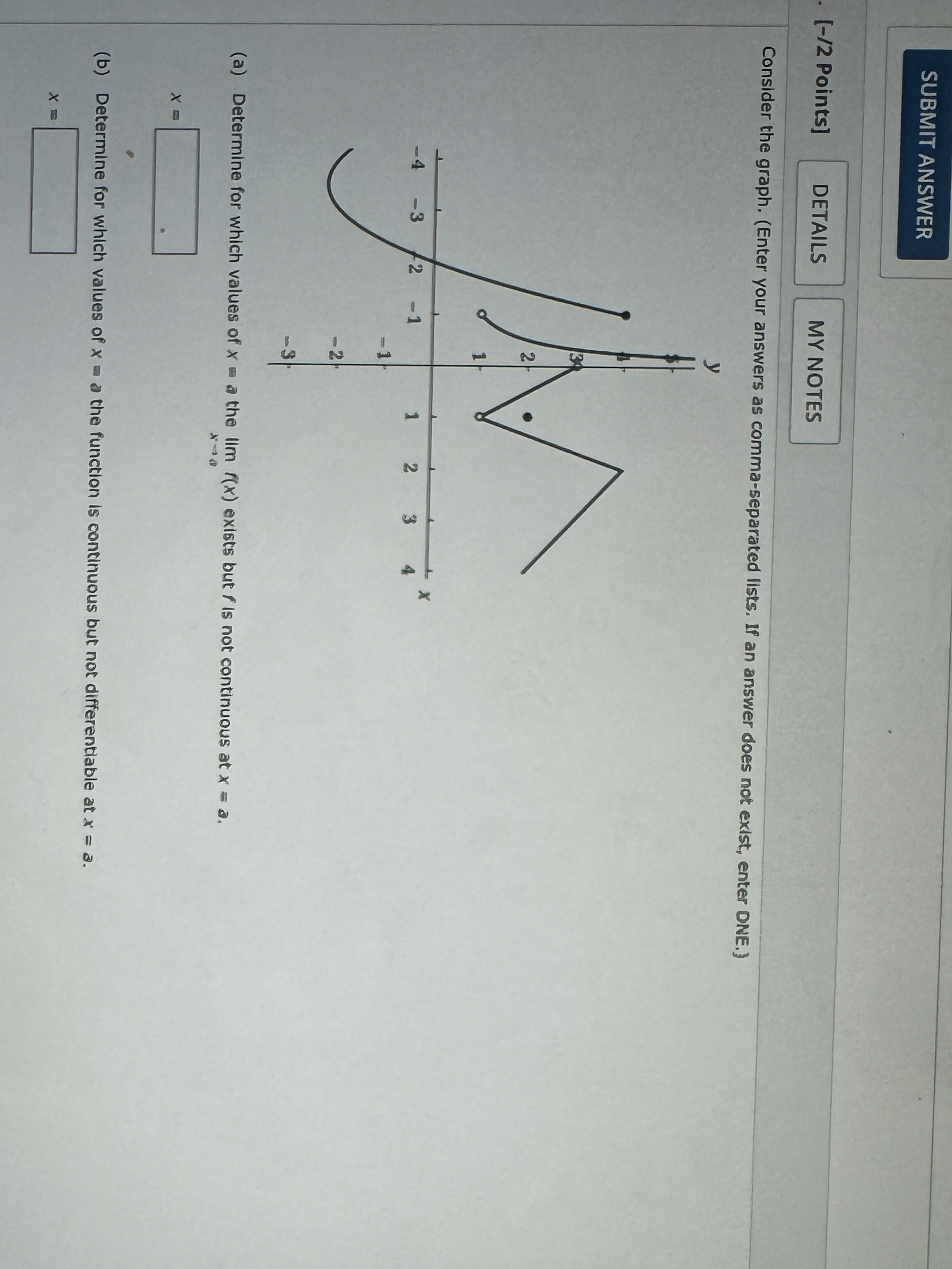[ - 1 2 Points ] Consider the graph. ( Enter your