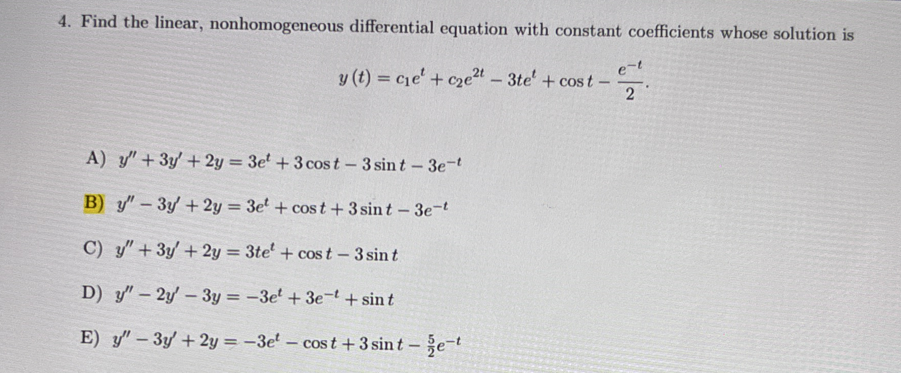 Find the linear, nonhomogeneous differential