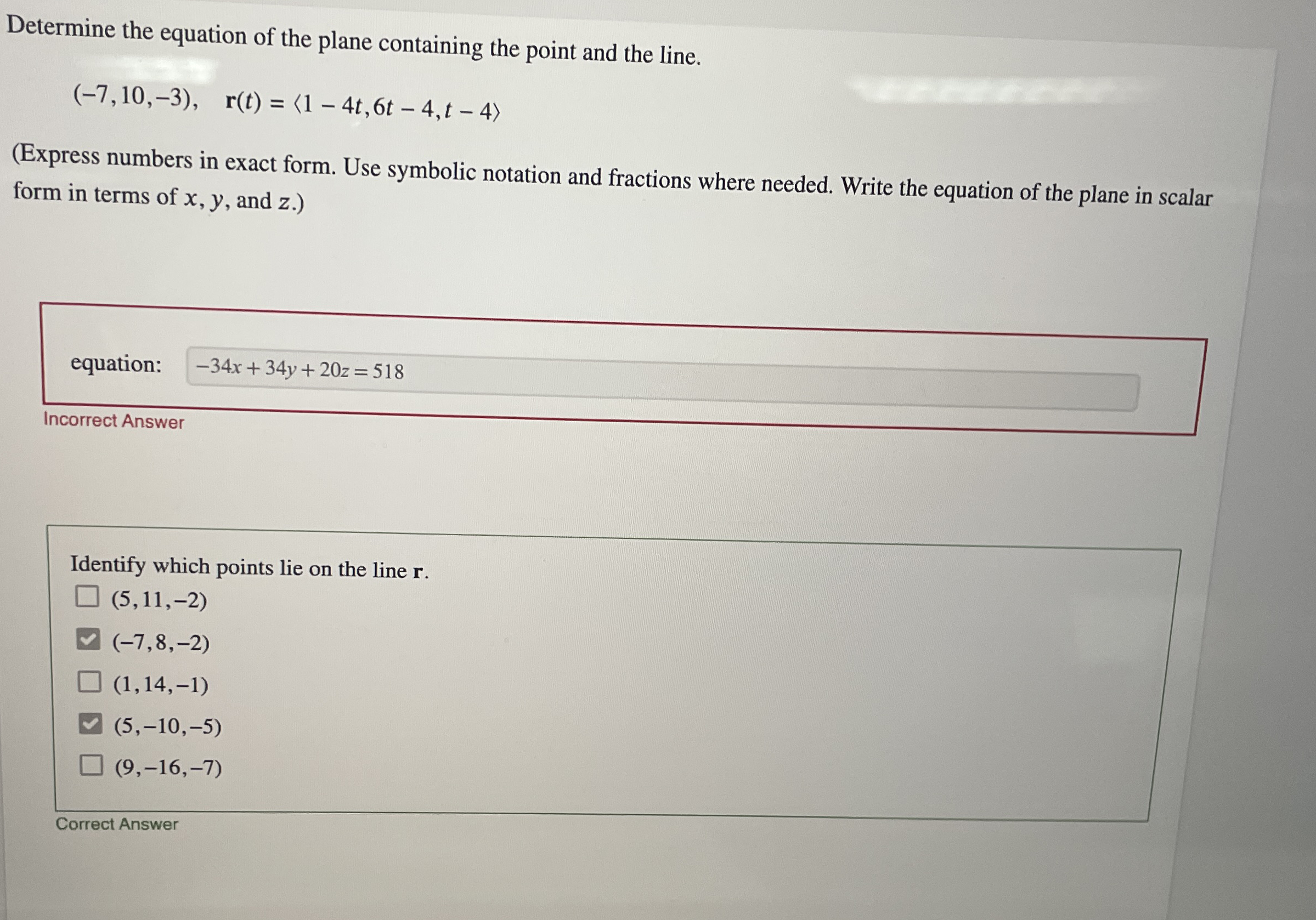 Determine the equation of the plane containing