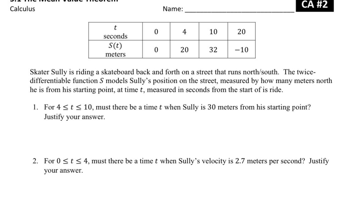 Calculus Name: q , CA # 2 \ table [ [ \ table [ [