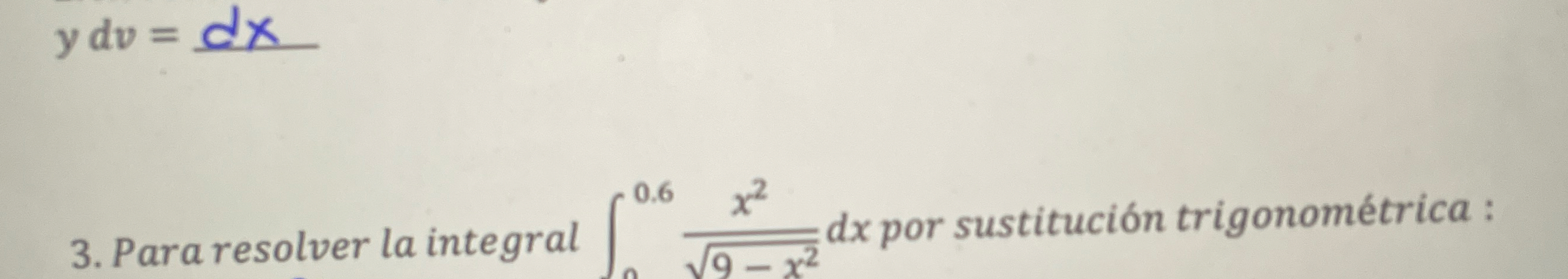 Para resolver la integral 0 0 . 6 x 2 9 - x 2 2 d