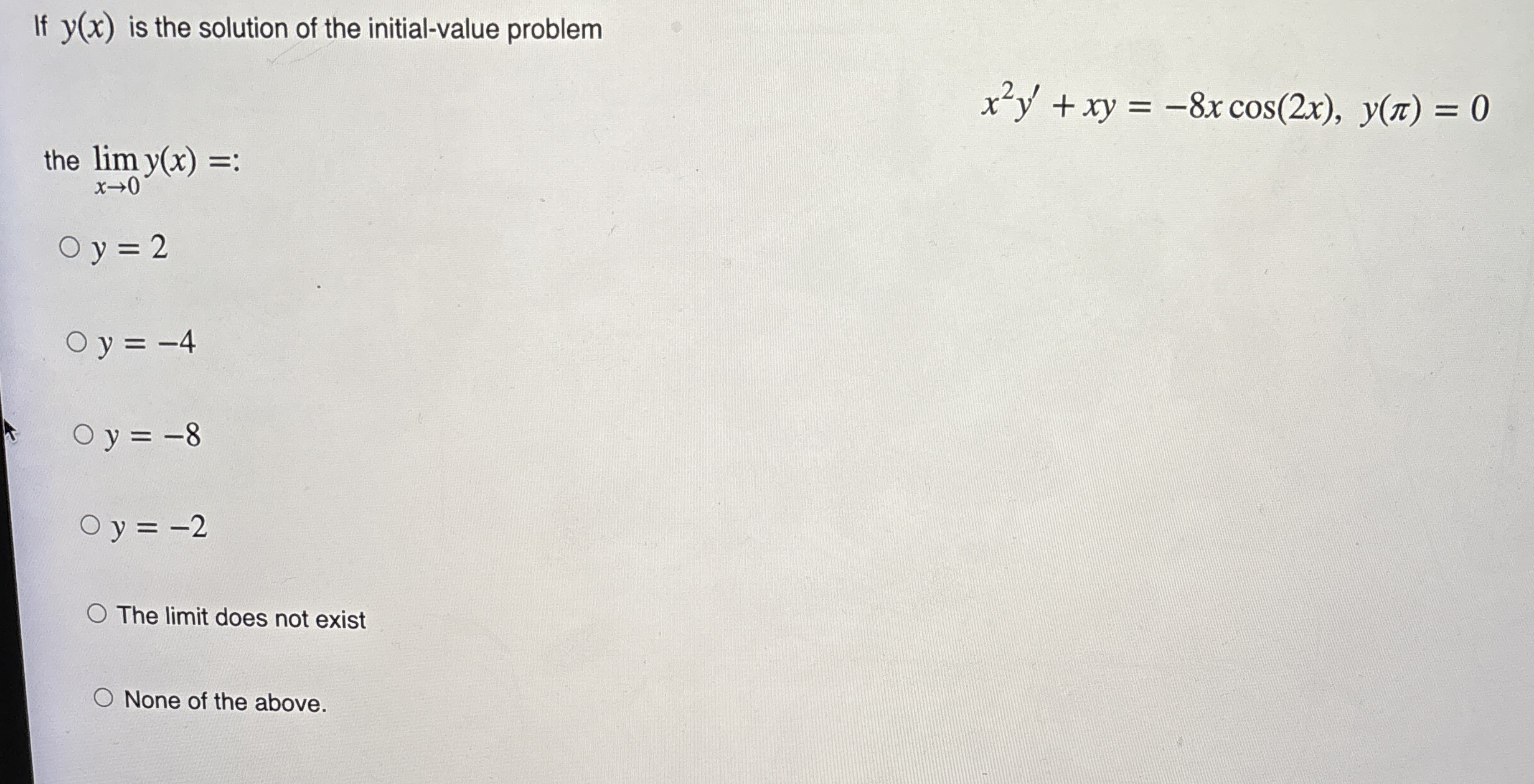 If y ( x ) is the solution of the initial - value