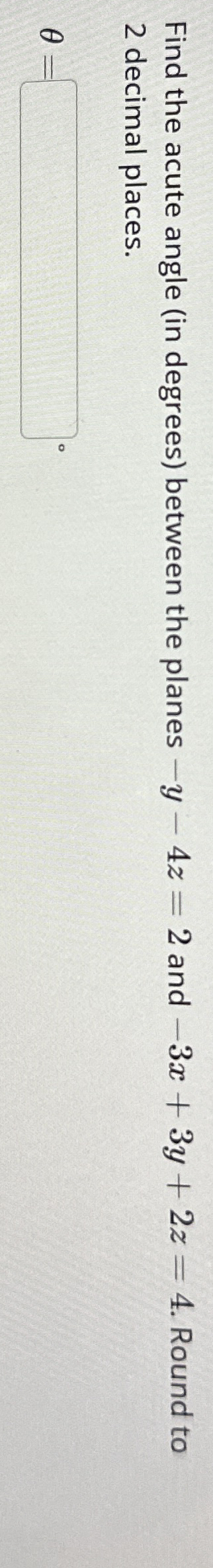 Find the acute angle ( in degrees ) between the