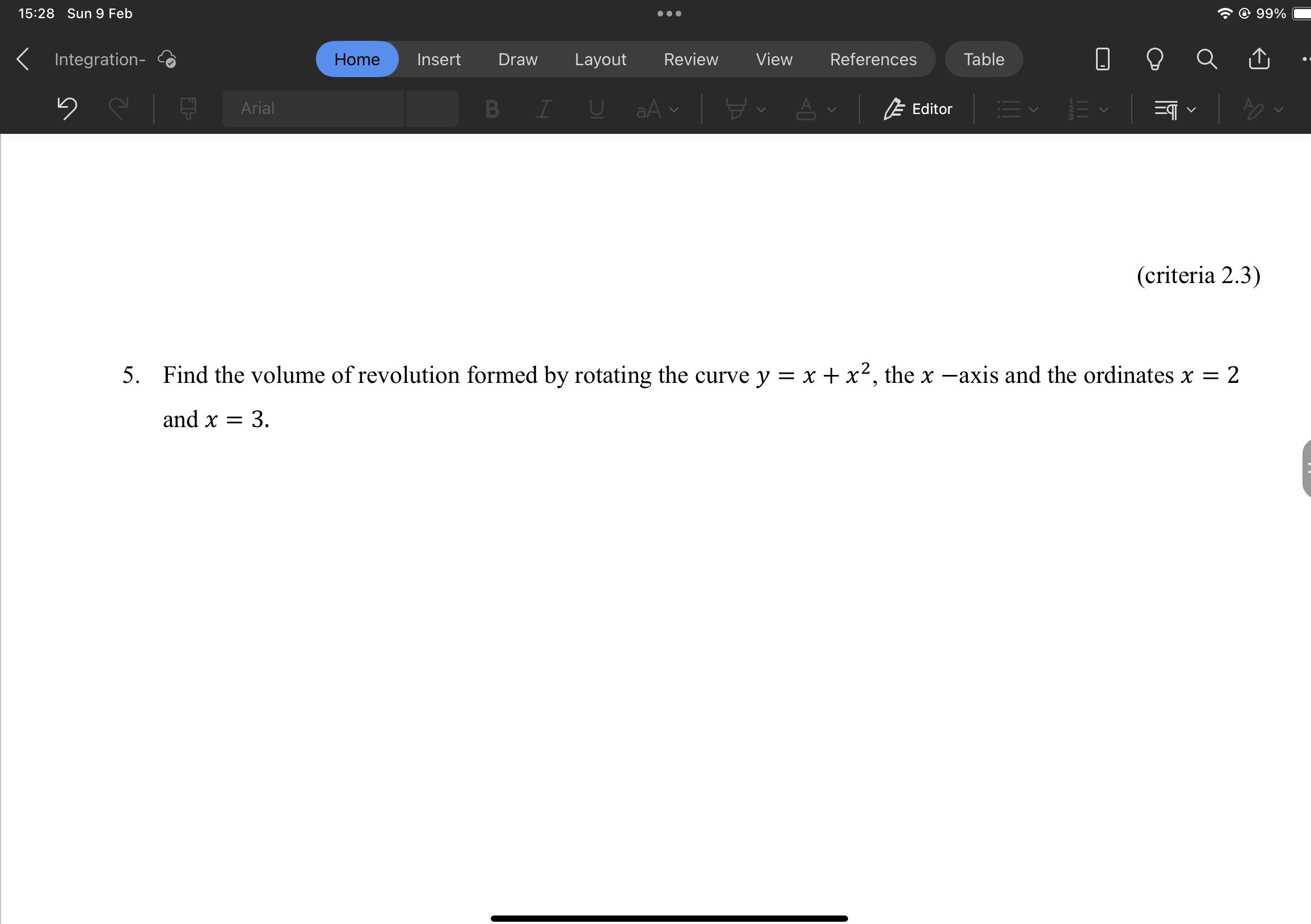 1 5 : 2 8 Sun 9 Feb Integration - Home Insert