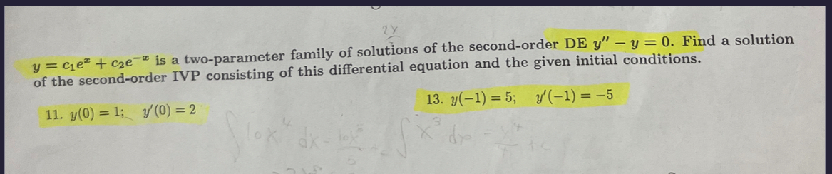 Differential equations y = c 1 e x + c 2 e - x is